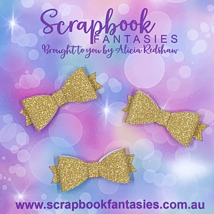 Handmade Gold Fine Glitter Mini Bows (3 pack) by Naomi-Jon Redshaw