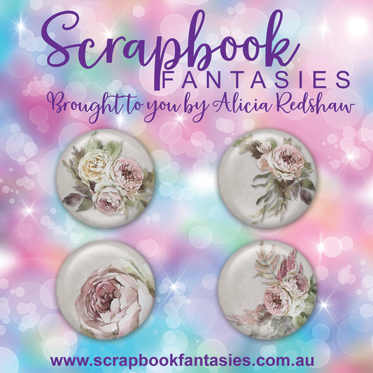 A Day to Remember Flair Button [1"] - Pink Florals & Bouquets (4 pieces) Designed by Alicia Redshaw