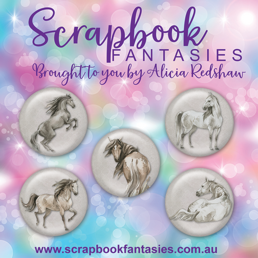 A Day to Remember Flair Buttons [1"]- Horses (5 pieces) Designed by Alicia Redshaw