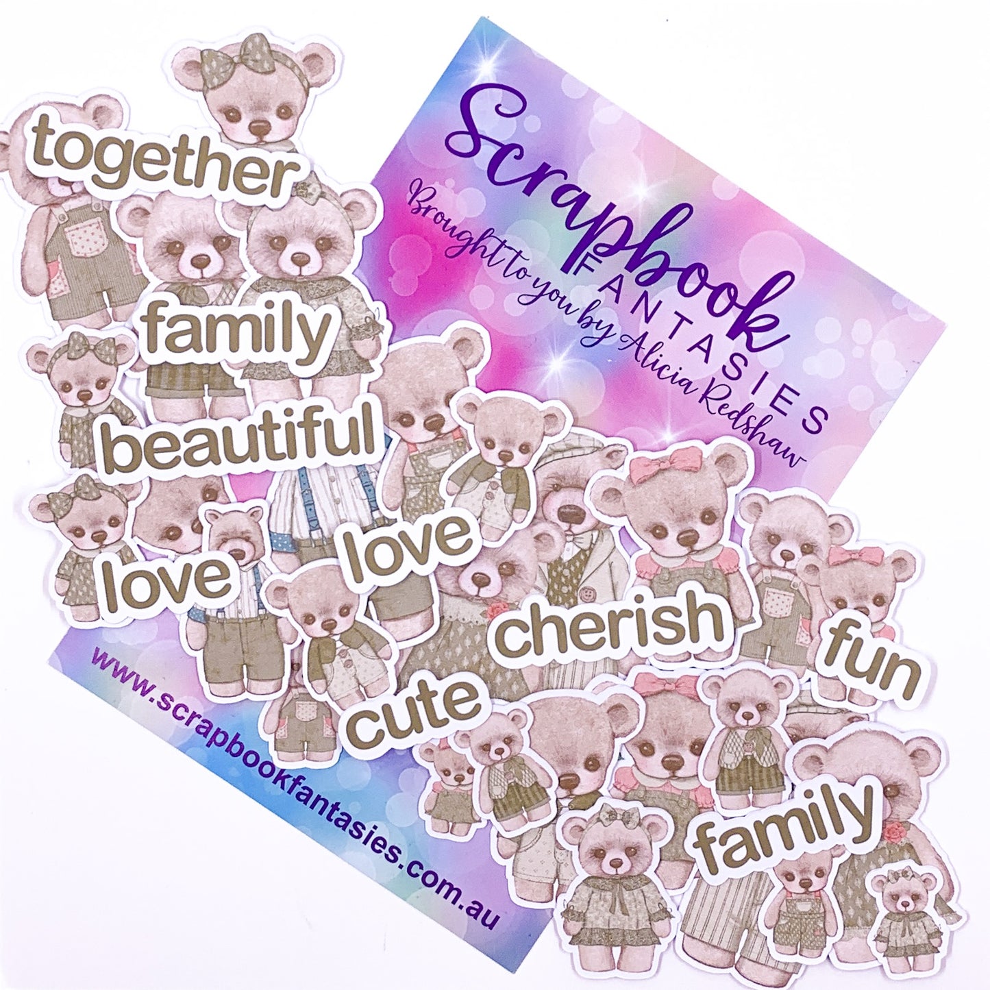Beautiful Family - Bears & Words 4 Colour-Cuts (35 pieces) Olive & Cream - Designed by Alicia Redshaw