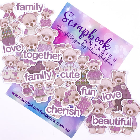 Beautiful Family - Bears & Words 6 Colour-Cuts (35 pieces) Lavender & Cream- Designed by Alicia Redshaw
