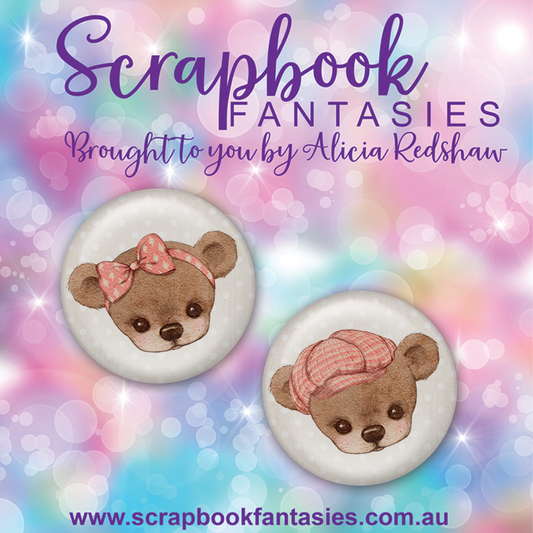 Beautiful Family Flair Buttons [1"] - Bears 1 - Coral & Brown (2 pieces) Designed by Alicia Redshaw