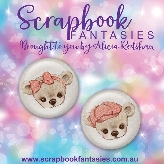 Beautiful Family Flair Buttons [1"] - Bears 2 - Coral & Cream (2 pieces) Designed by Alicia Redshaw