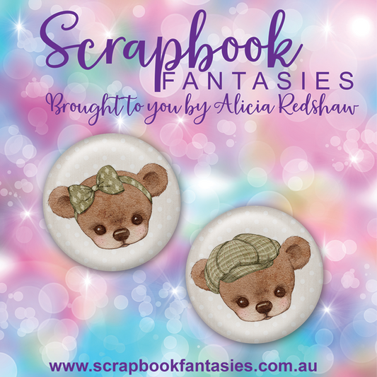 Beautiful Family Flair Buttons [1"] - Bears 3 - Olive & Brown (2 pieces) Designed by Alicia Redshaw