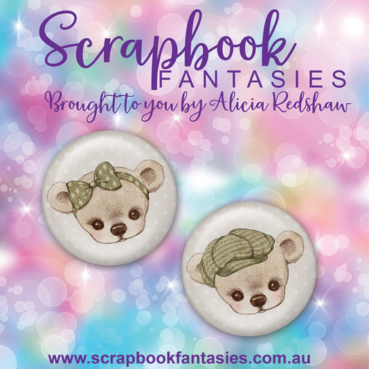 Beautiful Family Flair Buttons [1"] - Bears 4 - Olive & Cream (2 pieces) Designed by Alicia Redshaw