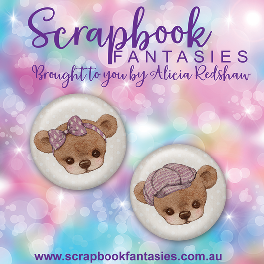 Beautiful Family Flair Buttons [1"] - Bears 5 - Lavender & Brown (2 pieces) Designed by Alicia Redshaw