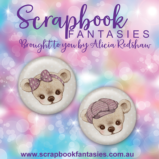 Beautiful Family Flair Buttons [1"] - Bears 6 - Lavender & Cream (2 pieces) Designed by Alicia Redshaw