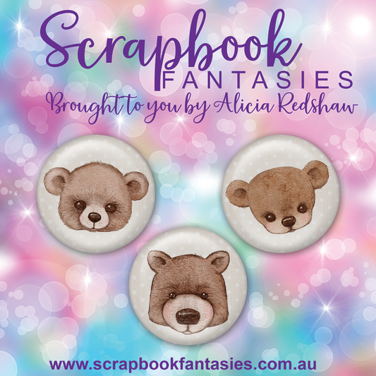 Beautiful Family Flair Buttons [1"] - Brown Bears (3 pieces) Designed by Alicia Redshaw