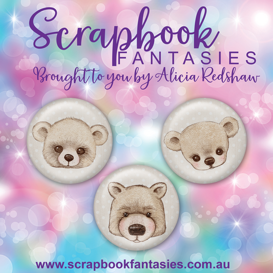 Beautiful Family Flair Buttons [1"] - Cream Bears (3 pieces) Designed by Alicia Redshaw