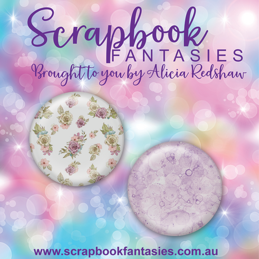 Beautiful Family Flair Buttons [1"] - Floral & Lilac Watercolour (2 pieces) Designed by Alicia Redshaw
