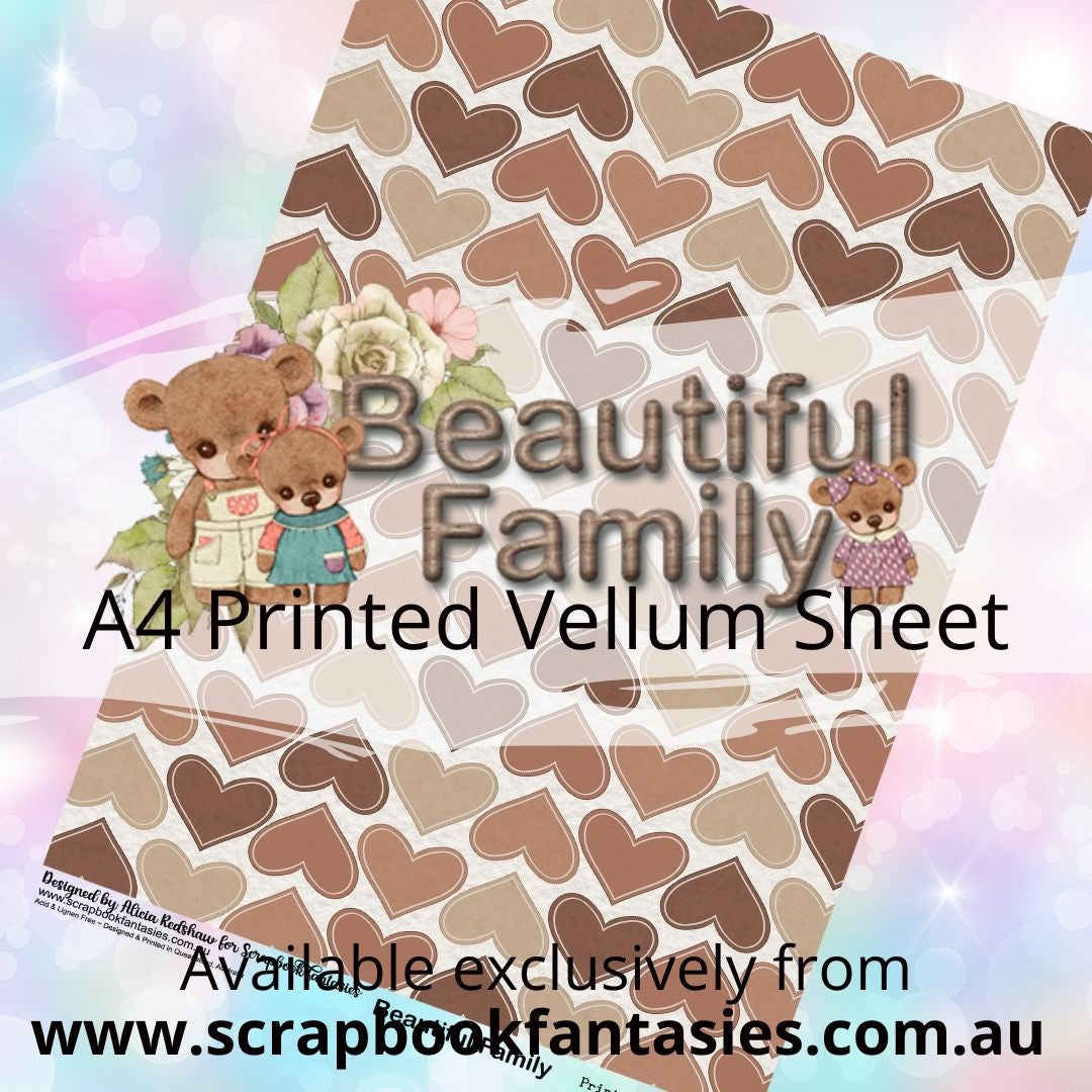 Beautiful Family A4 Printed Vellum Sheet - Chocolate Hearts 13171