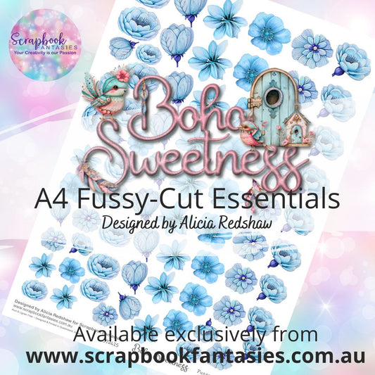 Boho Sweetness A4 Colour Fussy-Cut Essentials - Aqua Flowers 372415