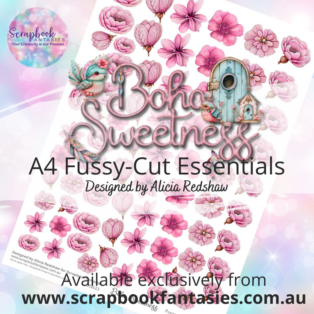 Boho Sweetness A4 Colour Fussy-Cut Essentials - Pretty Pink Flowers 372413