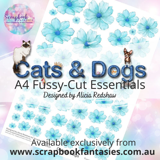 Cats & Dogs A4 Colour Fussy-Cut Essentials - Aqua Flowers 223235
