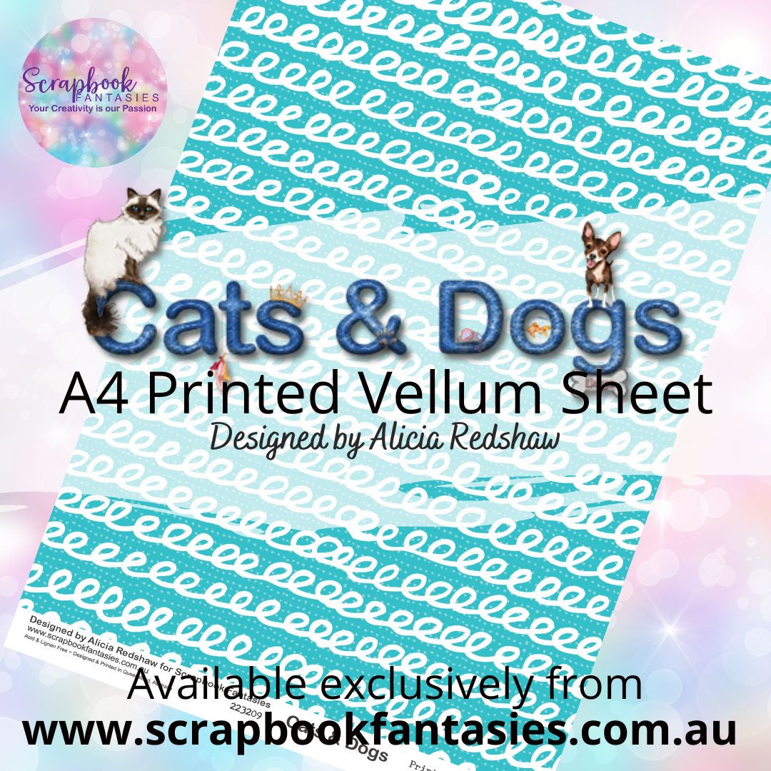 Cats & Dogs A4 Printed Vellum Sheet - Aqua Swirl Stripes 1 223209