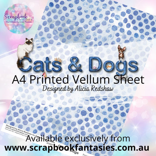 Cats & Dogs A4 Printed Vellum Sheet - Grey with Blue Spots 223227
