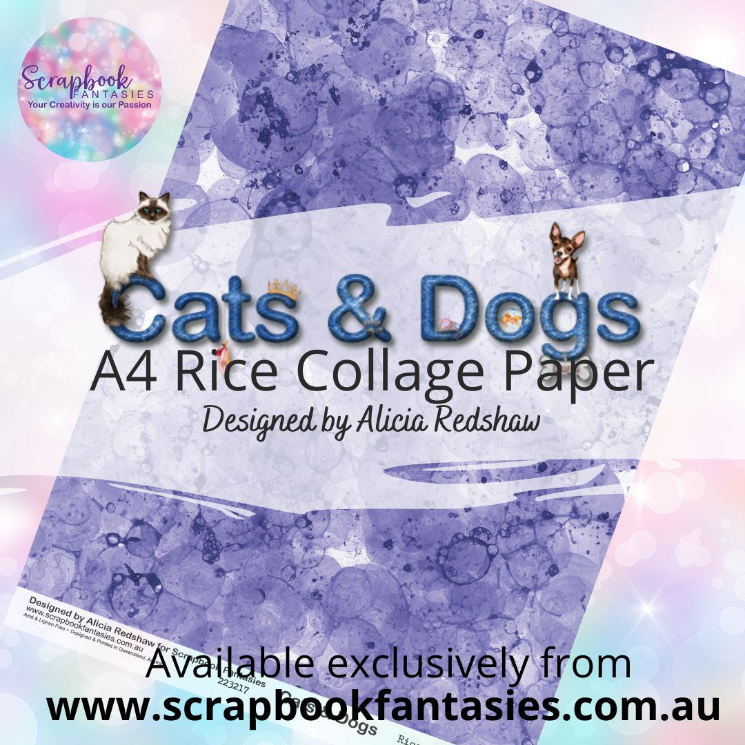 Cats & Dogs A4 Rice Collage Paper - Lilac Watercolour 223217