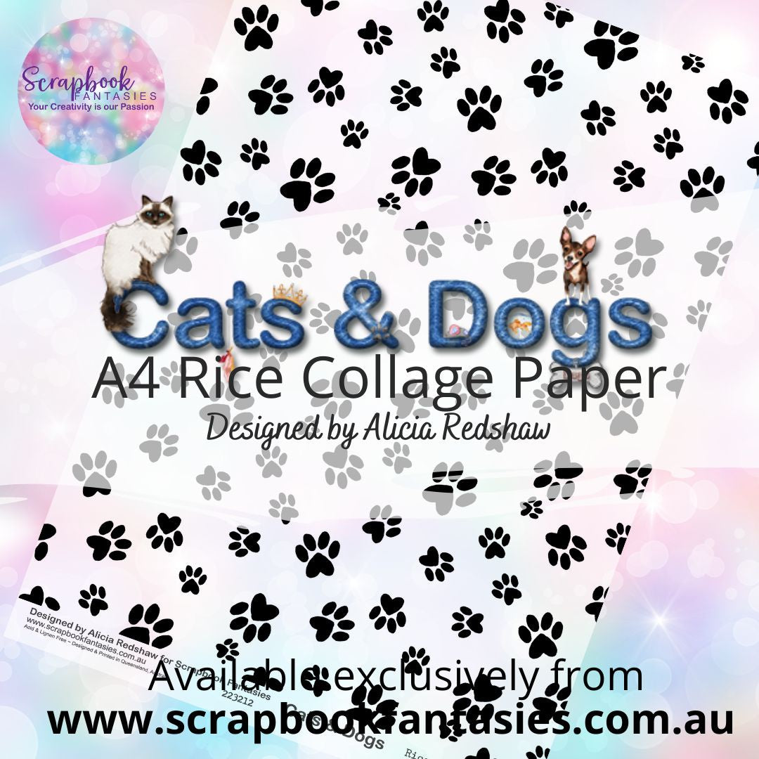 Cats & Dogs A4 Rice Collage Paper - Paw Prints 1 223212