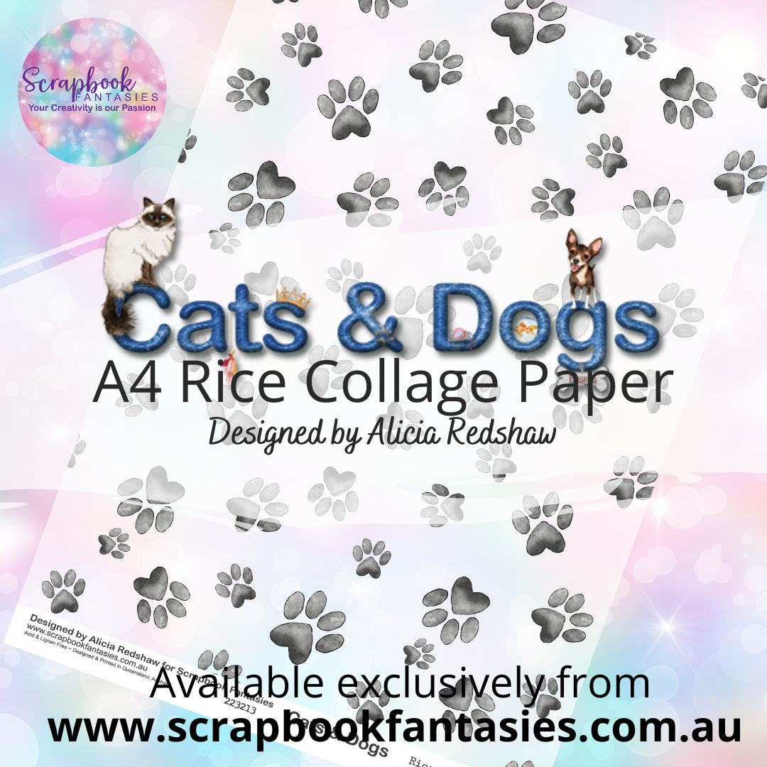 Cats & Dogs A4 Rice Collage Paper - Paw Prints 2 223213