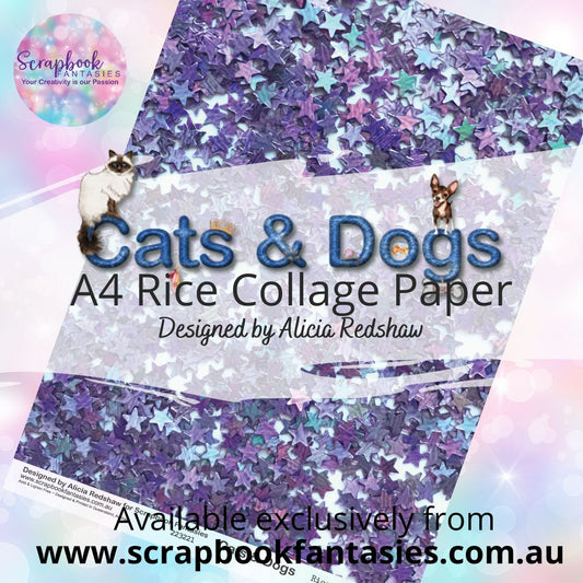Cats & Dogs A4 Rice Collage Paper - Purple Glitter Stars 223221