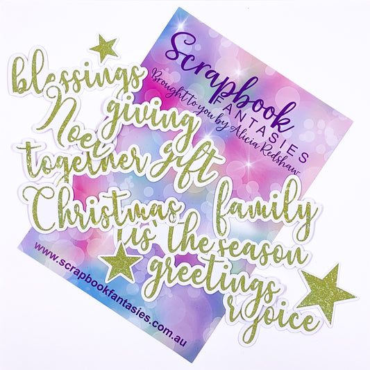 Colour-Cuts Minis - Christmas Words - Green Glitter (13 pieces) Designed by Alicia Redshaw