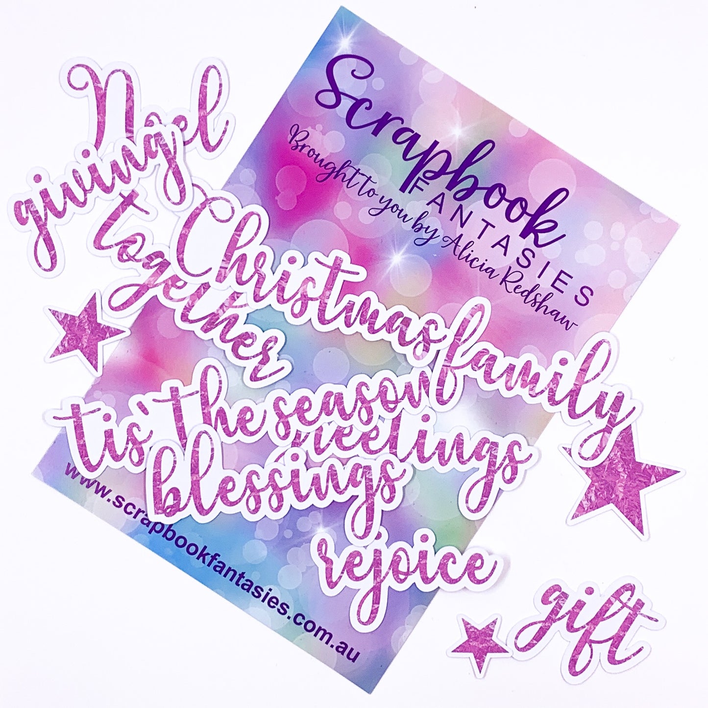Colour-Cuts Minis - Christmas Words - Pink Foil (13 pieces) Designed by Alicia Redshaw