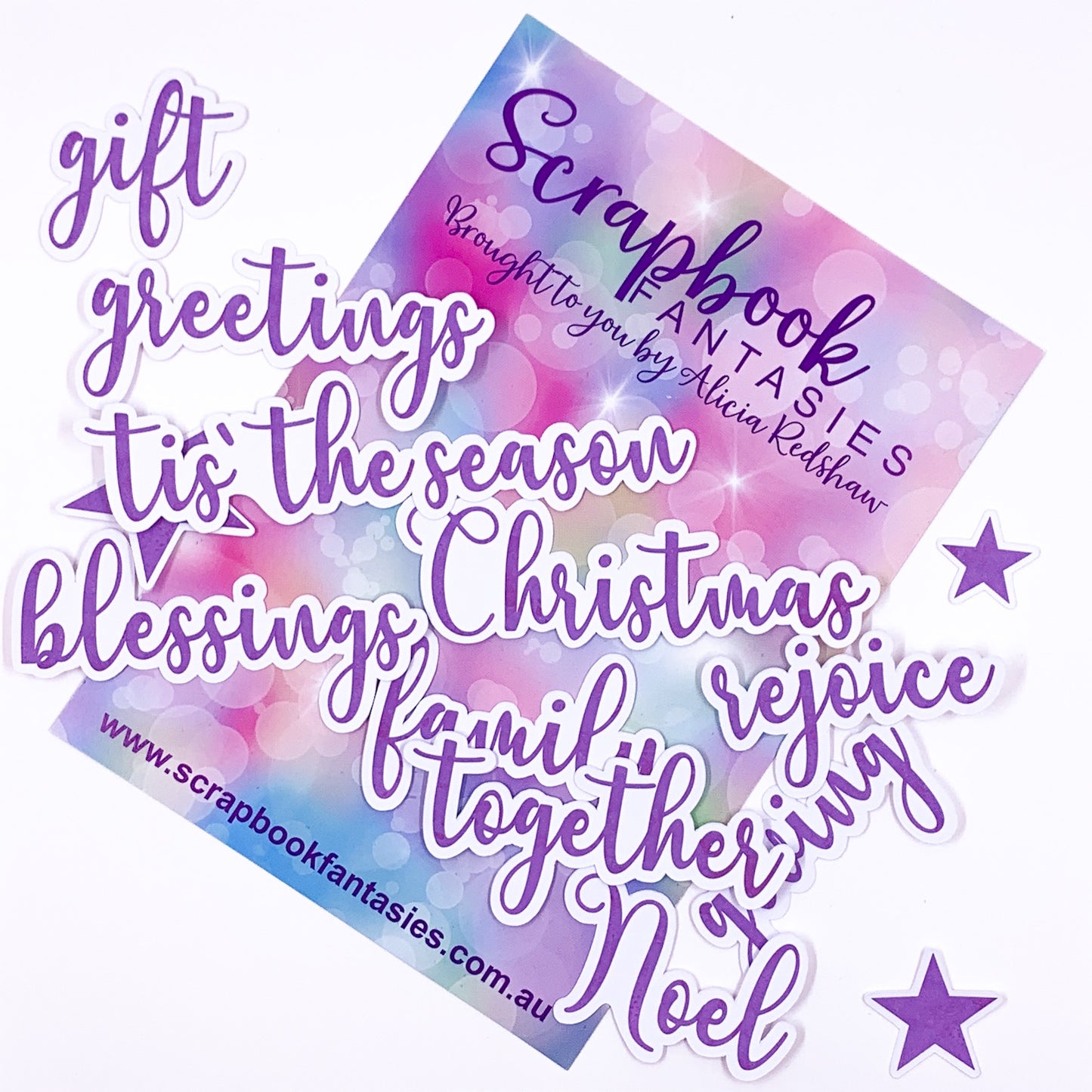 Colour-Cuts Minis - Christmas Words - Purple Watercolour (13 pieces) Designed by Alicia Redshaw
