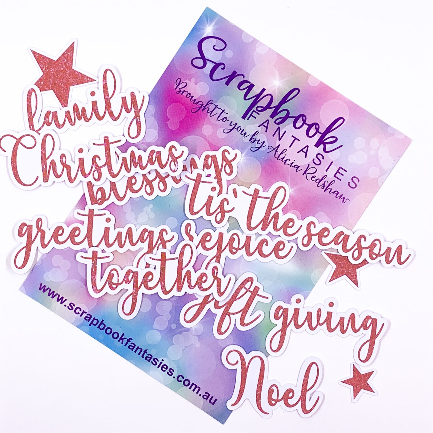 Colour-Cuts Minis - Christmas Words - Red Glitter (13 pieces) Designed by Alicia Redshaw