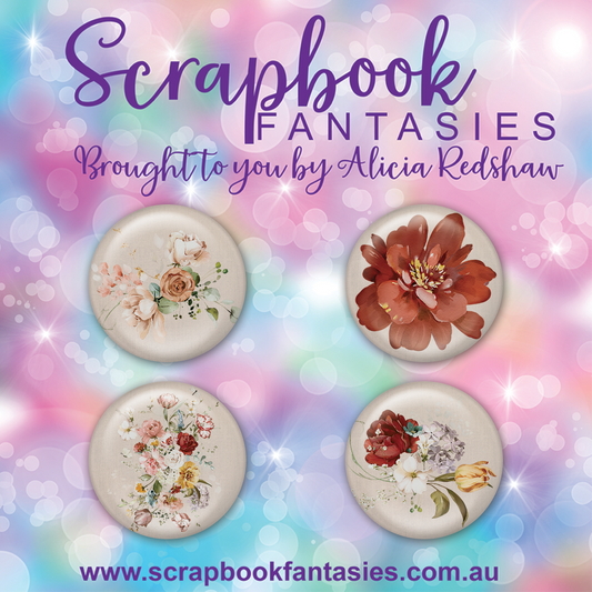 Cottage Garden Flair Buttons [1"] - Florals (4 pieces) Designed by Alicia Redshaw