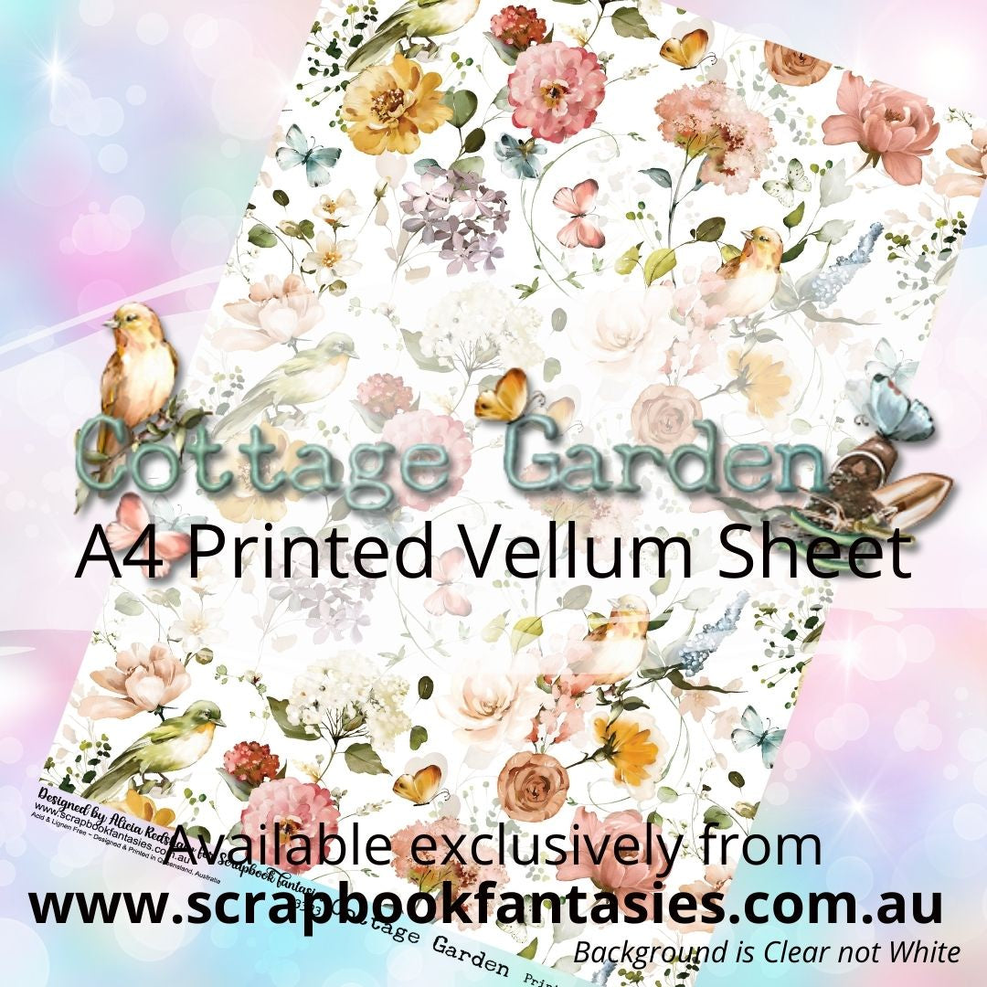 Cottage Garden A4 Printed Vellum Sheet - Birds & Flowers