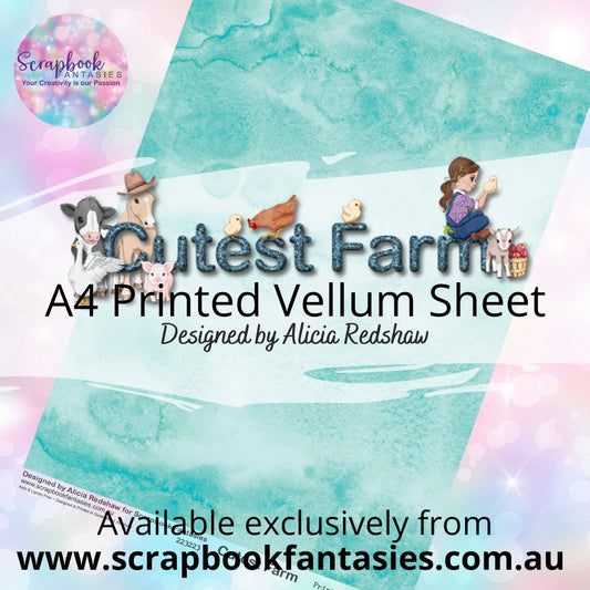 Cutest Farm A4 Printed Vellum Sheet - Aqua Watercolour 233223