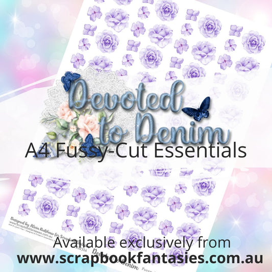 Devoted to Denim A4 Colour Fussy-Cut Essentials - Purple Flowers 7332316