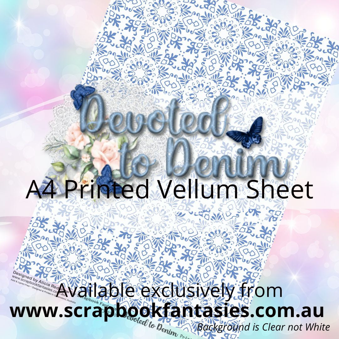 Devoted to Denim A4 Printed Vellum Sheet - Blue & White Tile Print 7332300