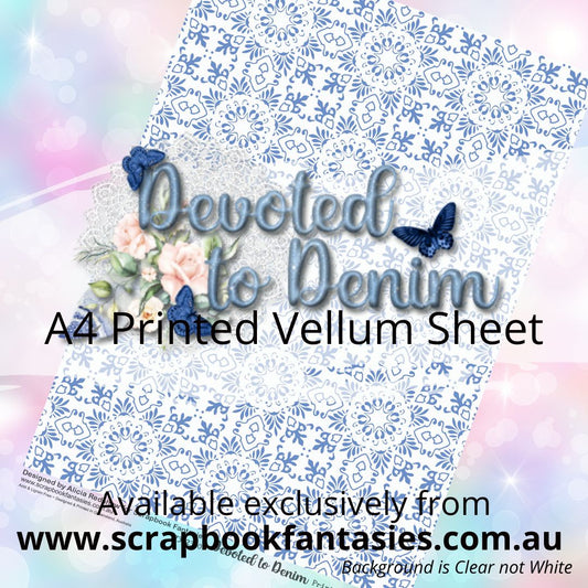 Devoted to Denim A4 Printed Vellum Sheet - Blue & White Tile Print 7332300