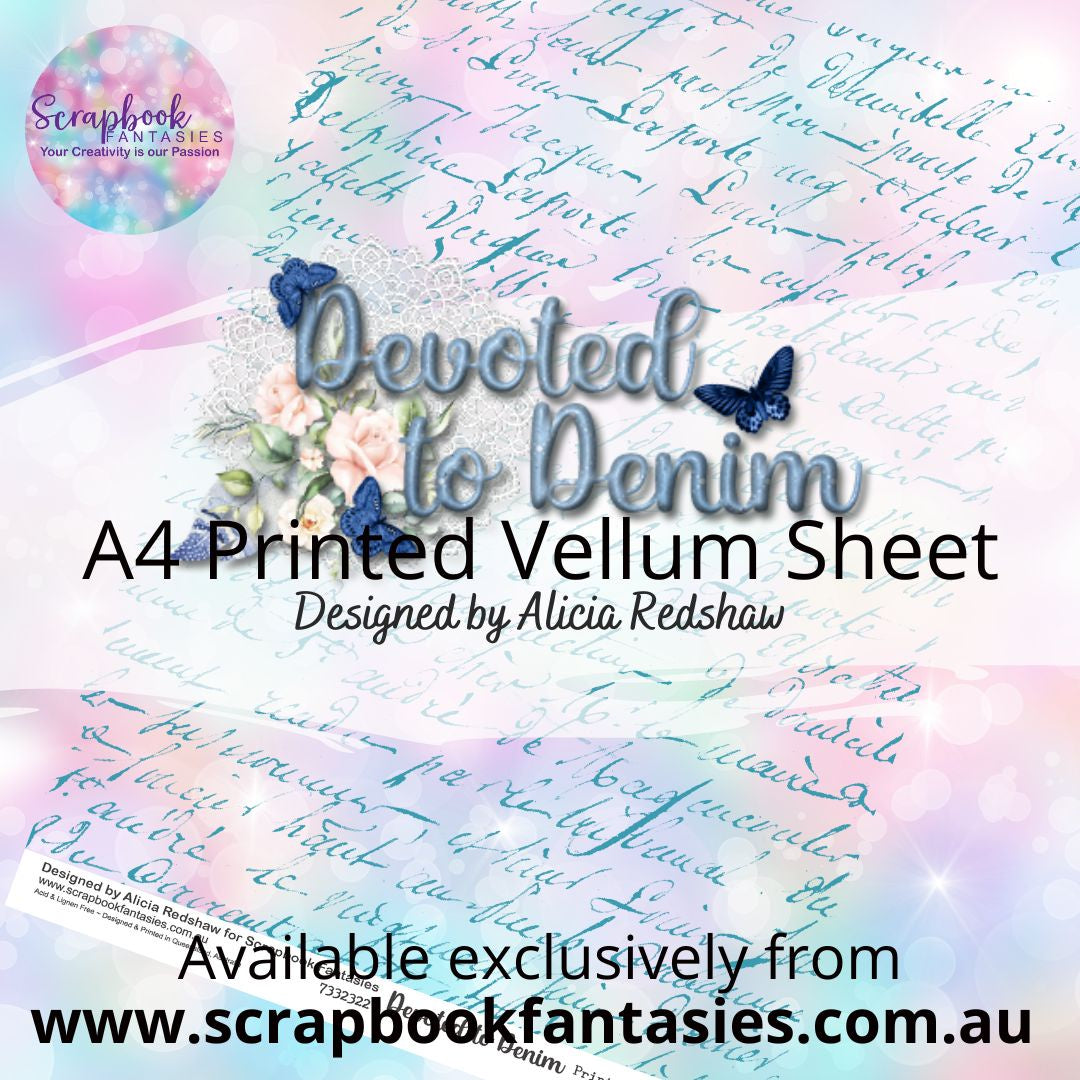 Devoted to Denim A4 Printed Vellum Sheet - Teal Script 7332322 ...