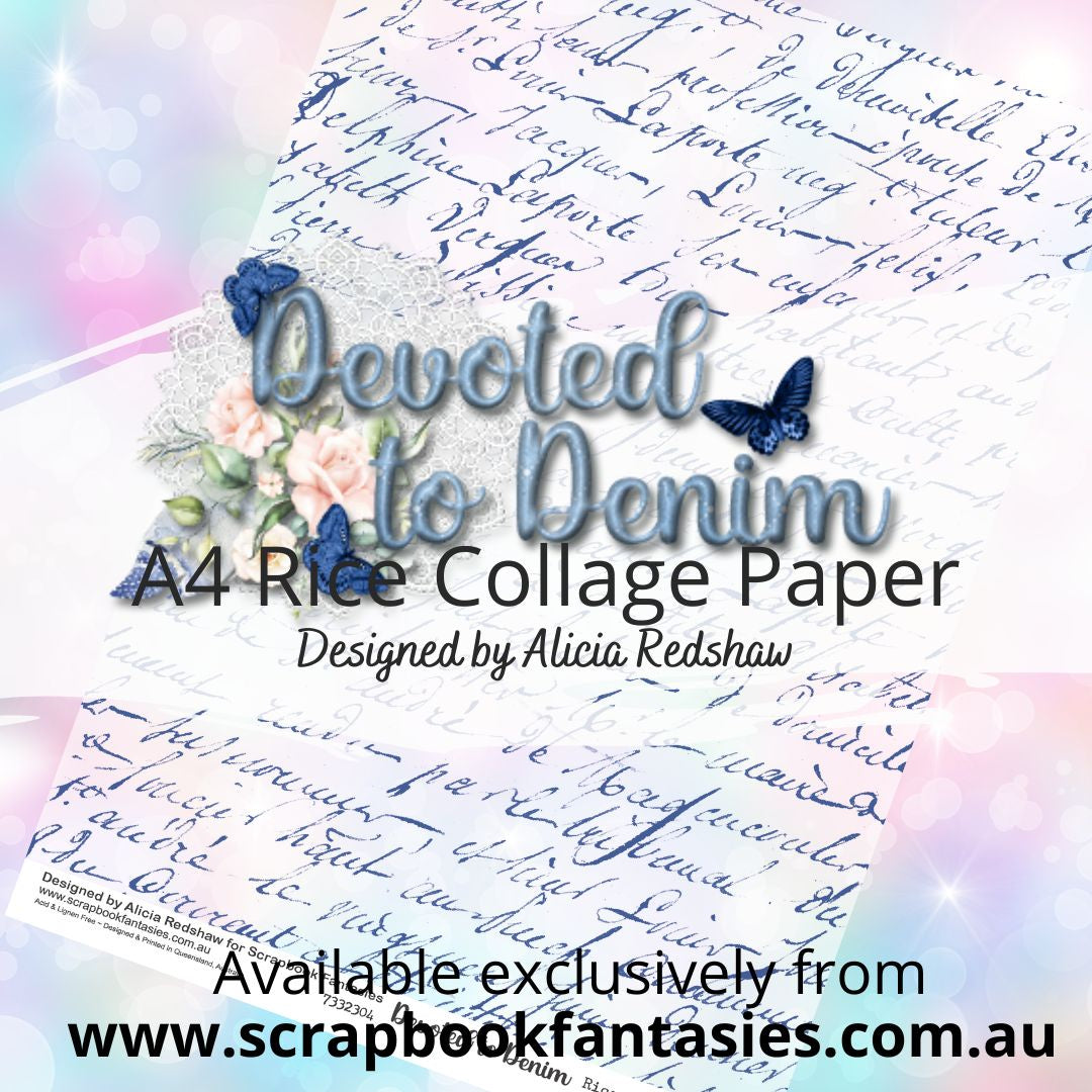 Devoted to Denim A4 Rice Collage Paper - Blue Script – Scrapbook Fantasies