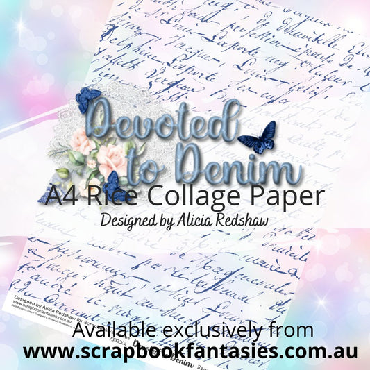 Devoted to Denim A4 Rice Collage Paper - Blue Script