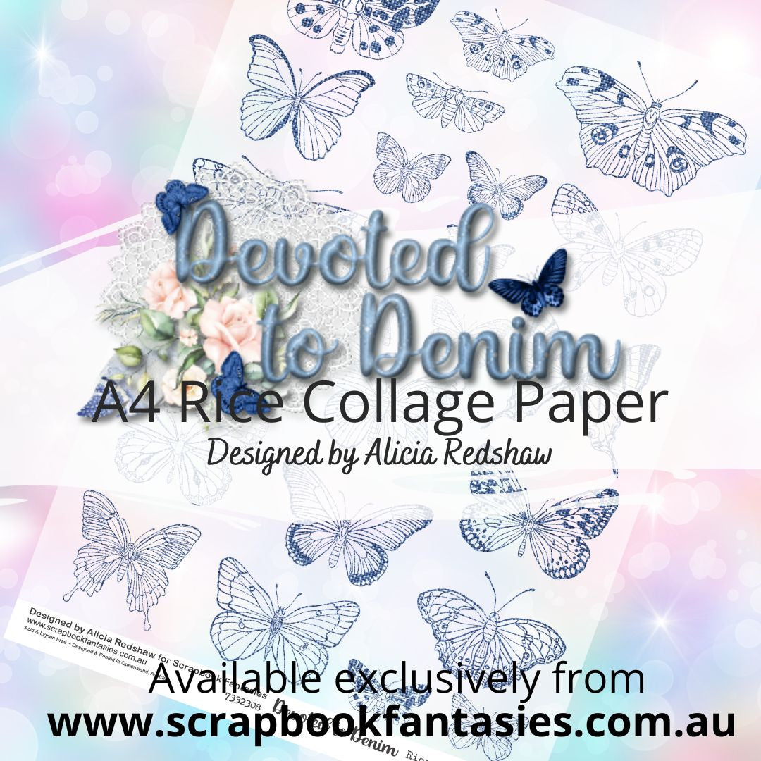 Devoted to Denim A4 Rice Collage Paper - Denim Butterflies