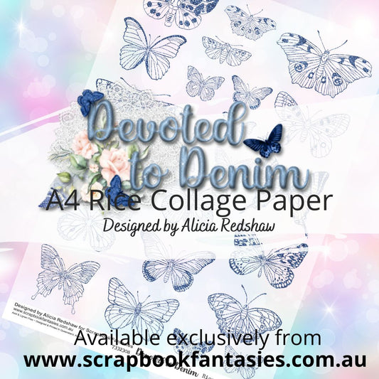 Devoted to Denim A4 Rice Collage Paper - Denim Butterflies
