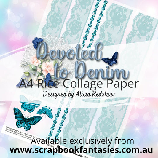 Devoted to Denim A4 Rice Collage Paper - Teal Diamonds & Lace