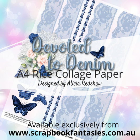 Devoted to Denim A4 Rice Collage Paper - Blue Diamonds & Lace