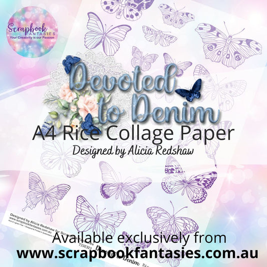 Devoted to Denim A4 Rice Collage Paper - Purple Watercolour Outline Butterflies 7332323