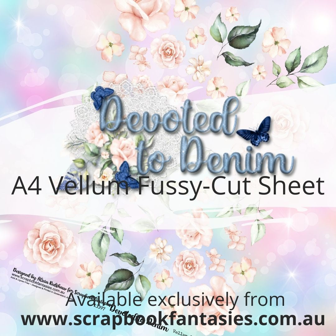 Devoted to Denim A4 Vellum Colour Fussy-Cut Sheet - Flowers 13397