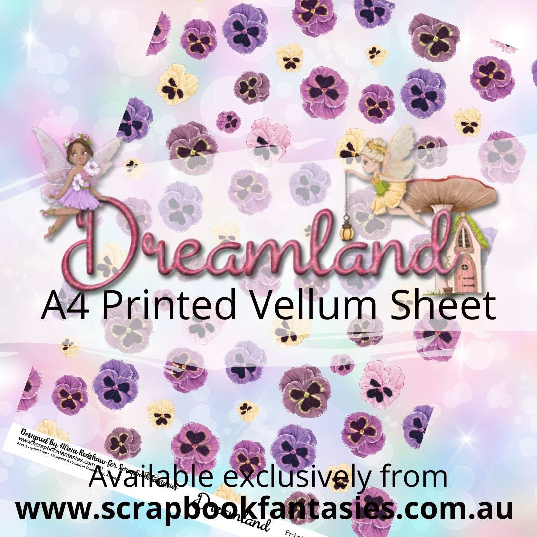 Dreamland A4 Printed Vellum Sheet - Pansies Pattern 13167