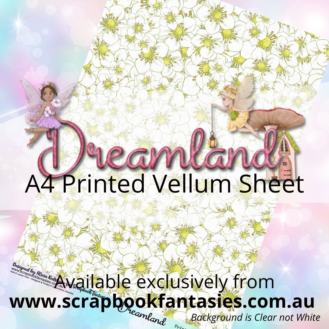 Dreamland A4 Printed Vellum Sheet - Strawberry Flowers 13173