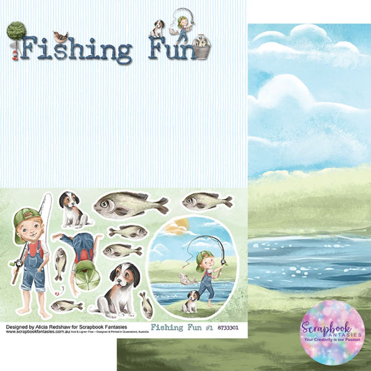 Fishing Fun 8"x11" Double-Sided Patterned Paper 1 - Designed by Alicia Redshaw Exclusively for Scrapbook Fantasies