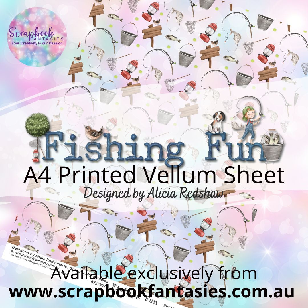 Fishing Fun A4 Printed Vellum Sheet - Fishing Pattern 8733307