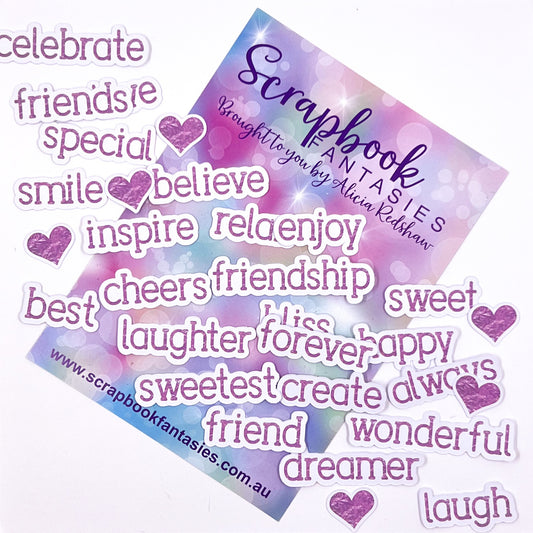 Colour-Cuts Minis Words 4 - Pink Foil 1 (30 pieces) Designed by Alicia Redshaw