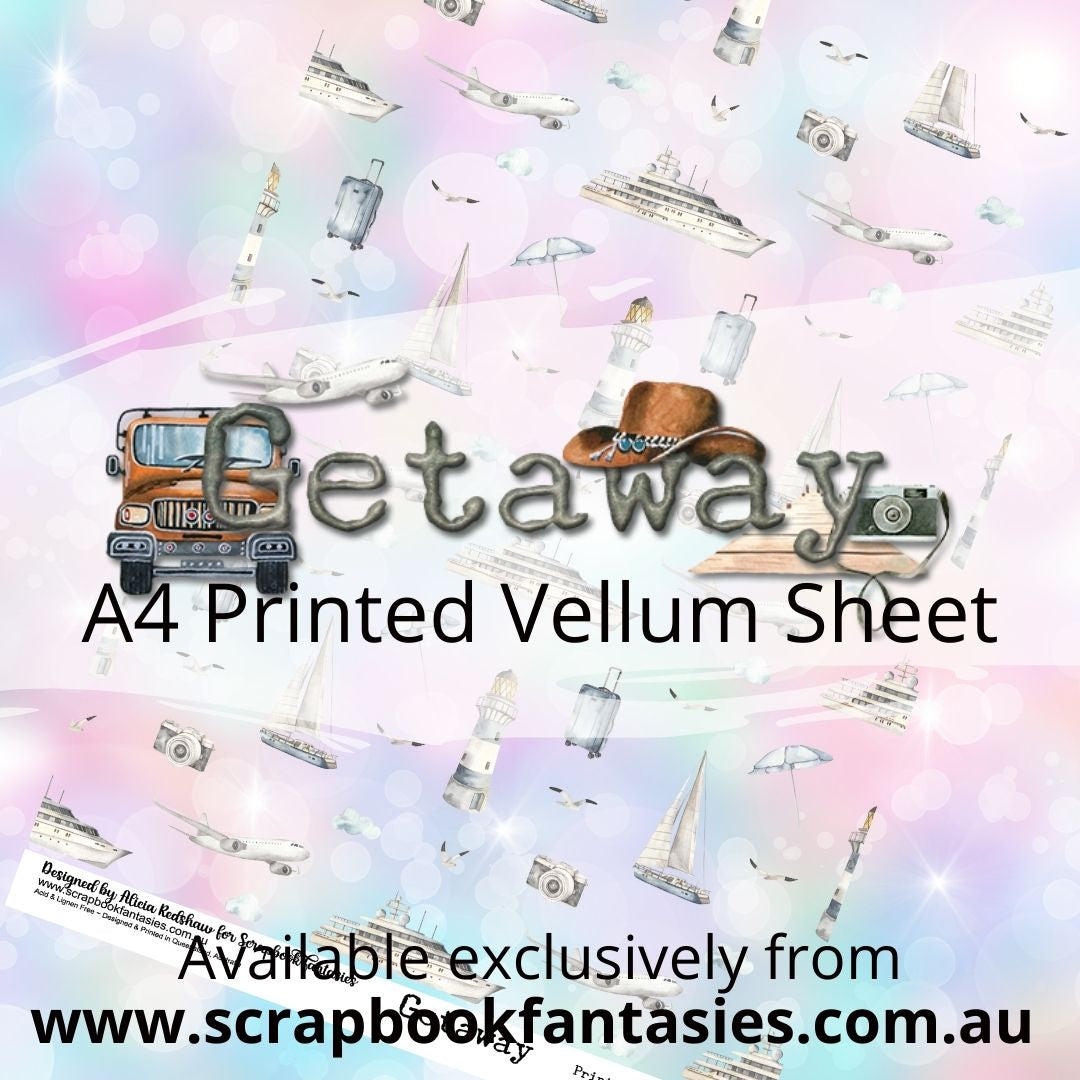 Getaway A4 Printed Vellum Sheet - Travel Pattern 13175