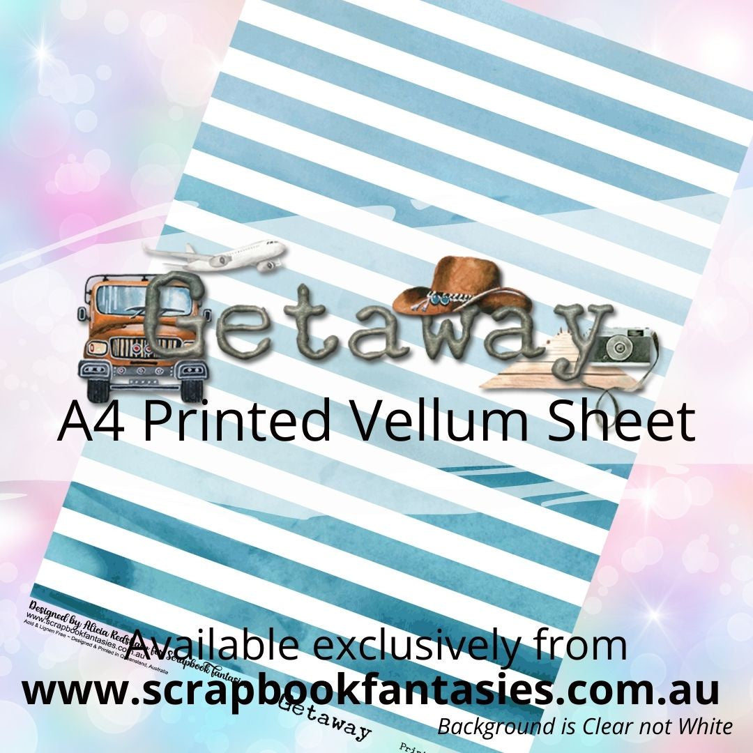Getaway A4 Printed Vellum Sheet - Blue Stripes 13176